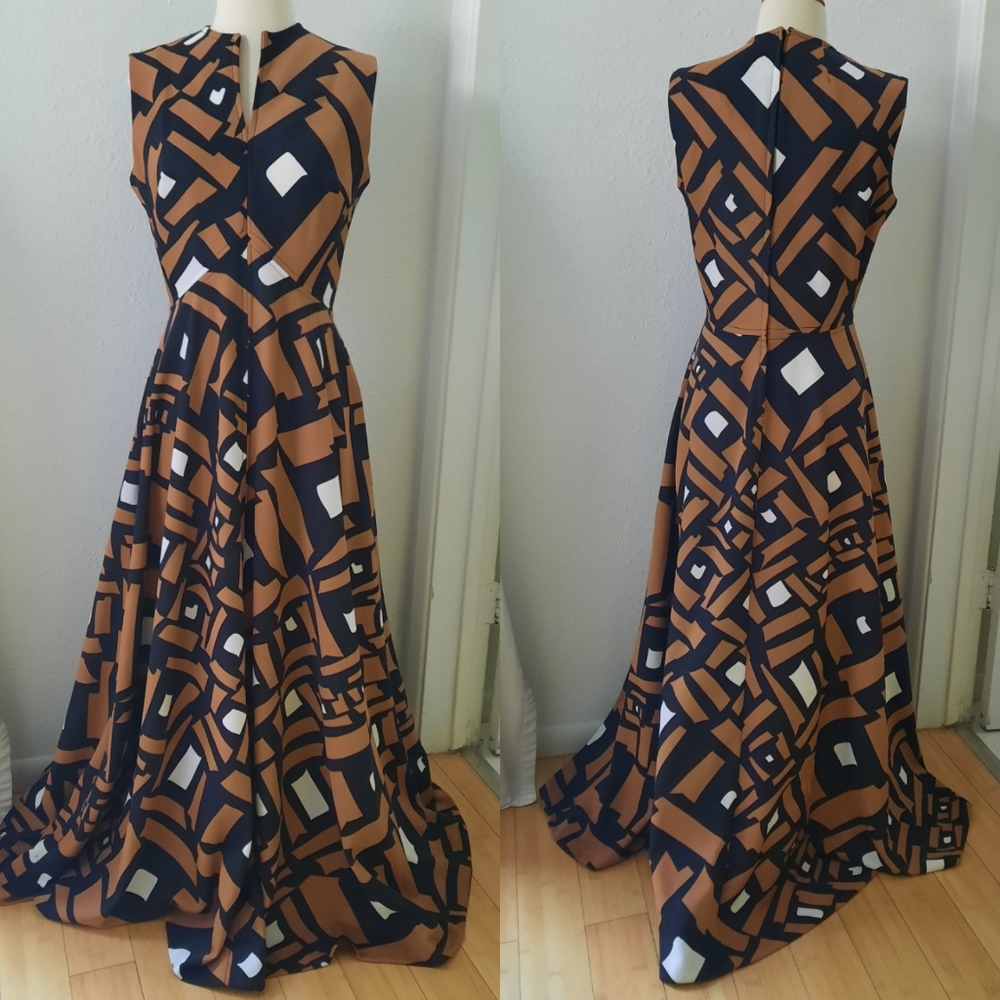 Vintage 70s Dress A line Black Brown Maxi Sz Sm